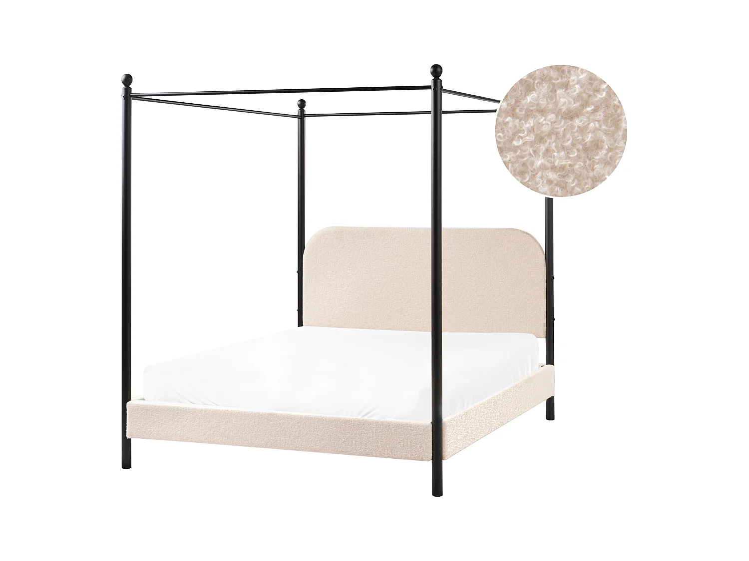 Lit à baldaquin Bouclé DANNEMOIS 140 x 200 cm Beige