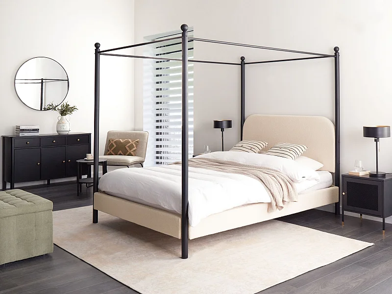 Himmelbett Bouclé DANNEMOIS 140 x 200 cm Beige