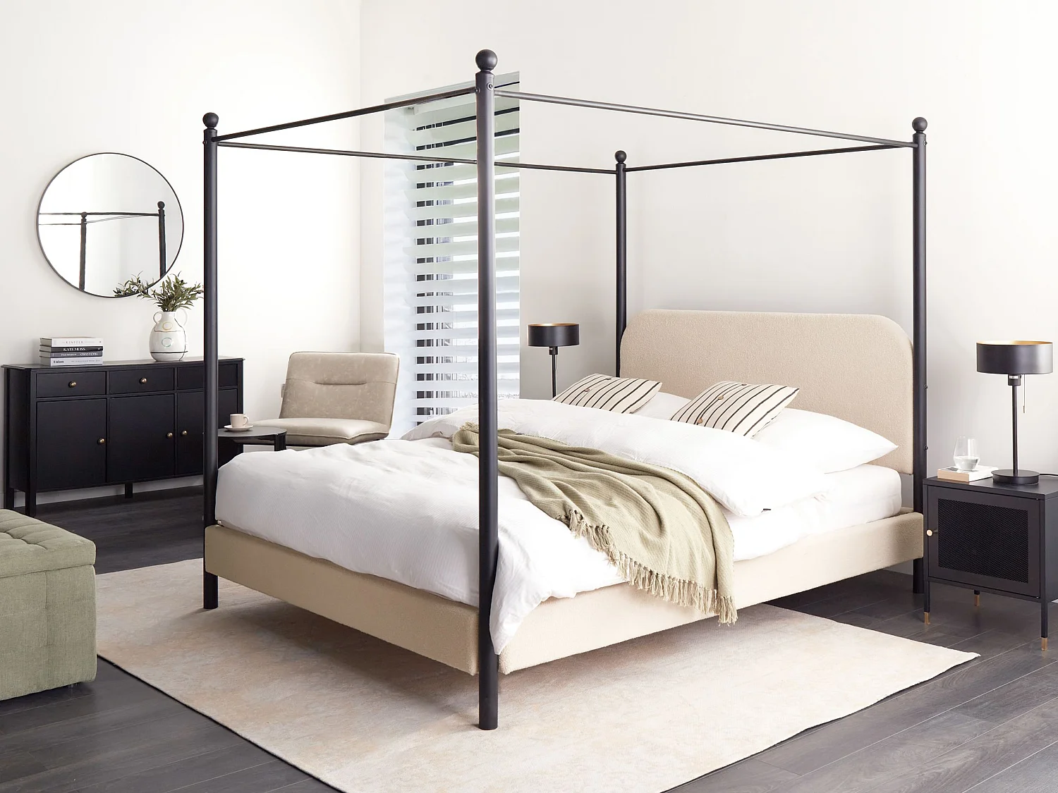 Letto a baldacchino Bouclé DANNEMOIS 160 x 200 cm Beige