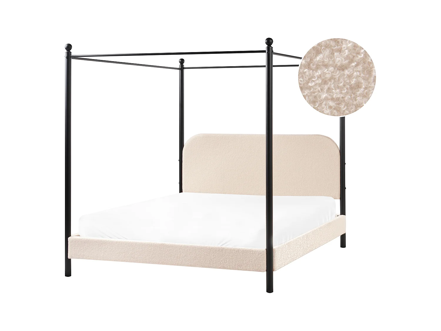 Lit à baldaquin Bouclé DANNEMOIS 160 x 200 cm Beige