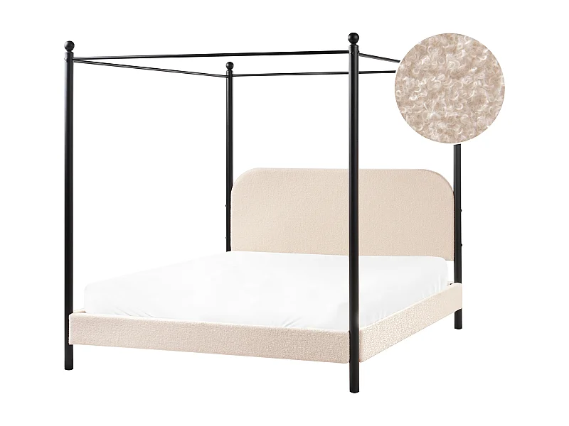 Cama de dossel Bouclé DANNEMOIS 160 x 200 cm Creme