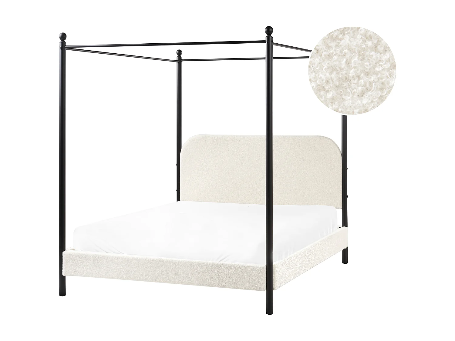 Himmelbett Bouclé DANNEMOIS 140 x 200 cm Cremeweiss