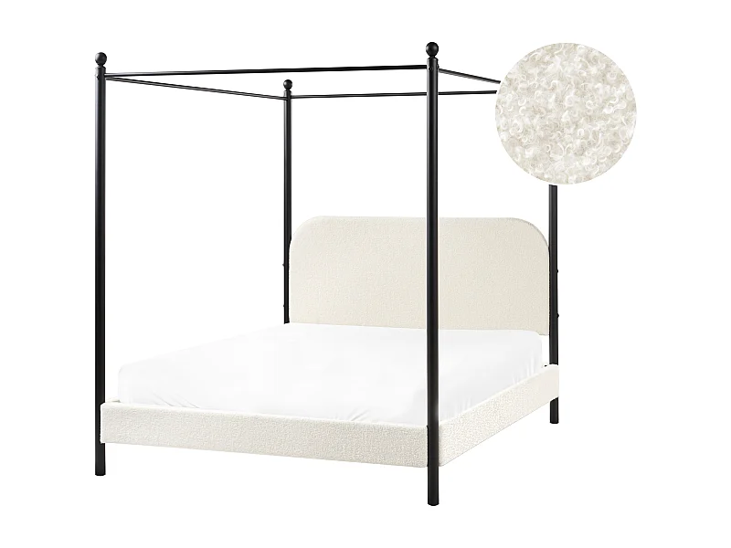 Himmelbett Bouclé DANNEMOIS 140 x 200 cm Cremeweiss