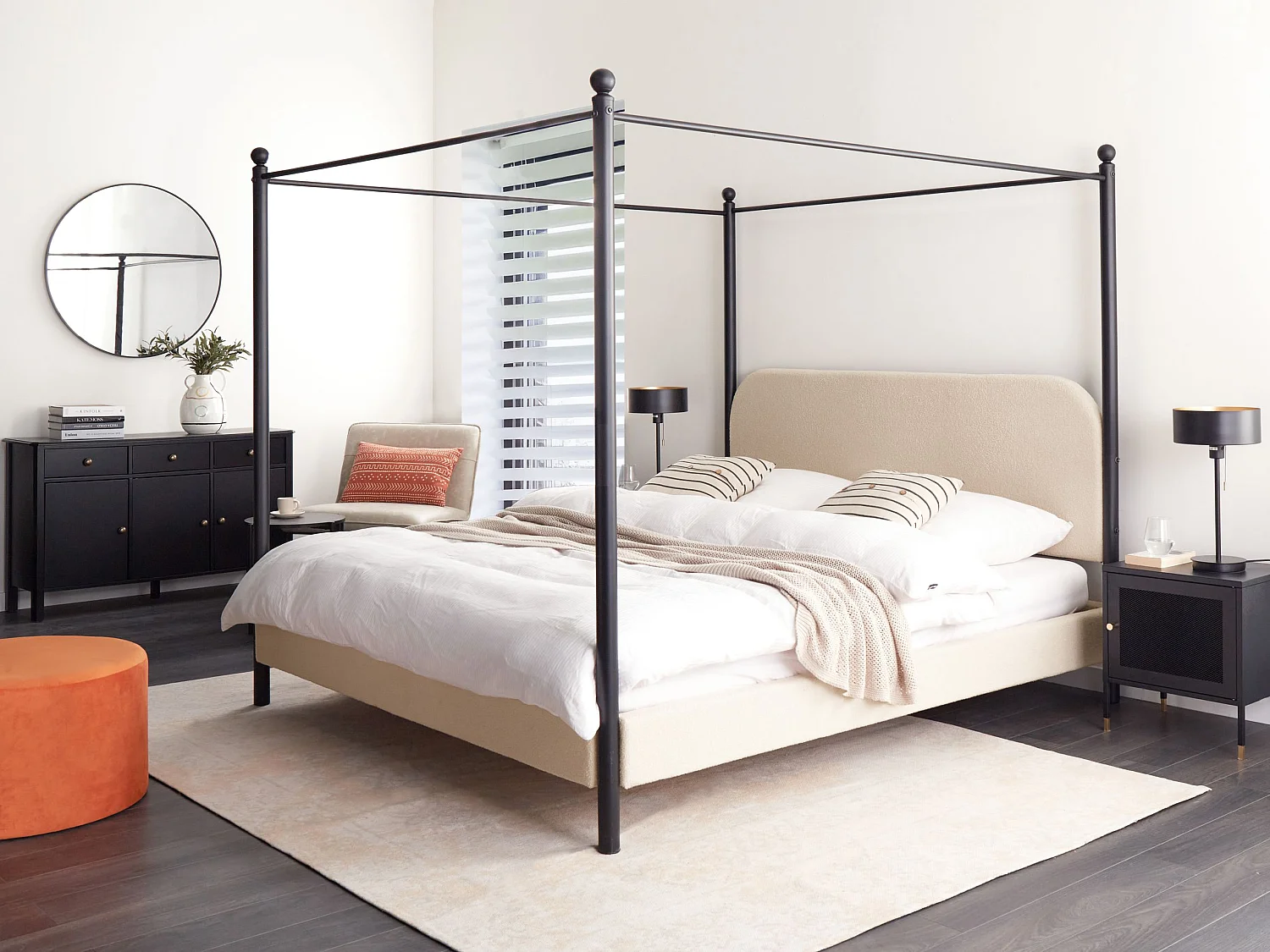 Łóżko z baldachimem Boucle DANNEMOIS 180 x 200 cm Beżowy