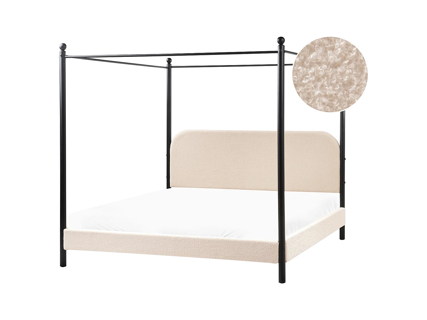 Lit à baldaquin Bouclé DANNEMOIS 180 x 200 cm Beige