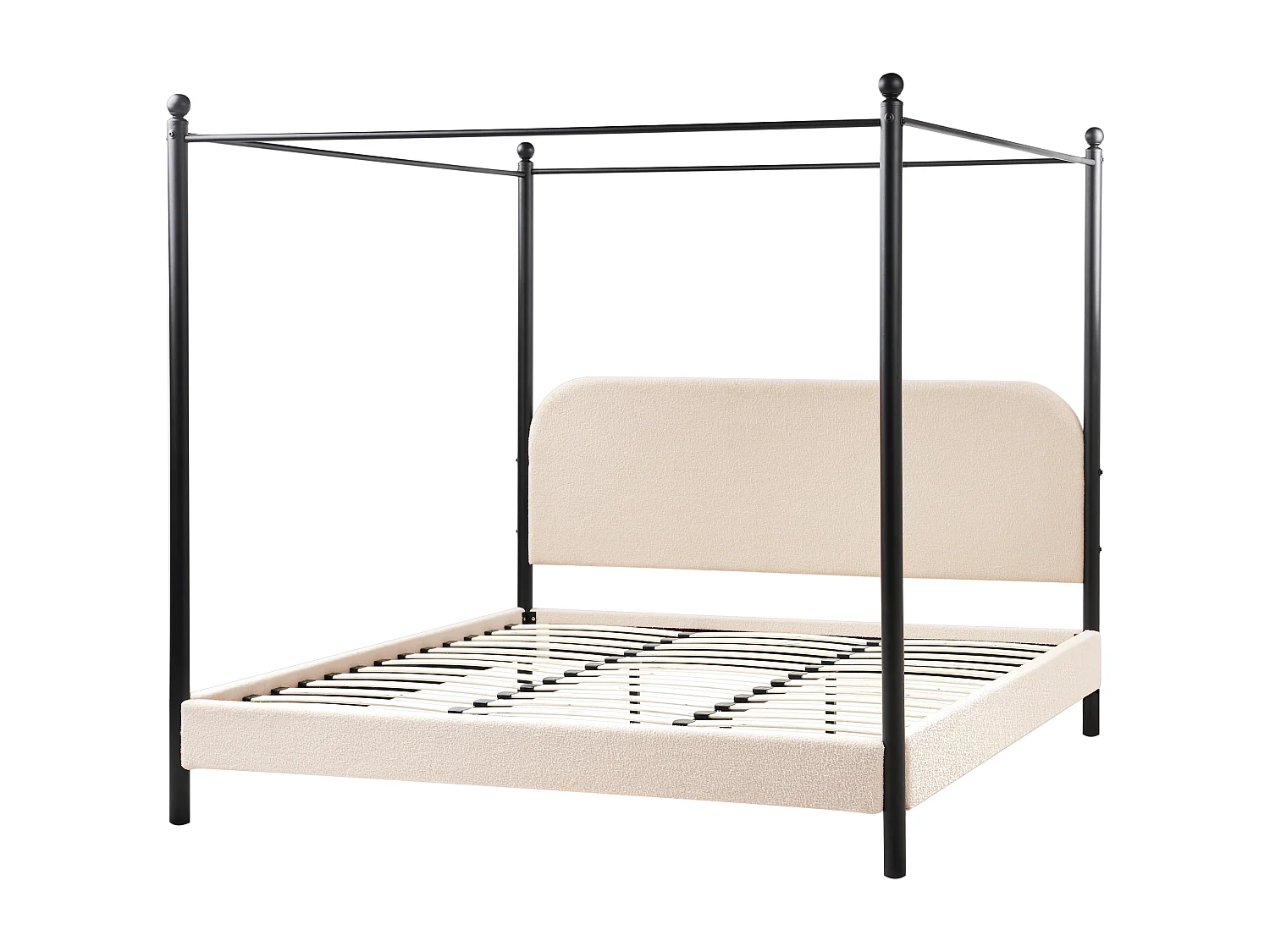 Lit à baldaquin Bouclé DANNEMOIS 180 x 200 cm Beige