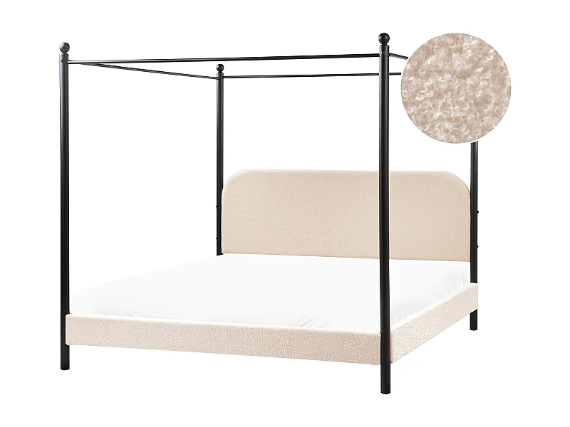 Himmelbett Bouclé DANNEMOIS 180 x 200 cm Beige
