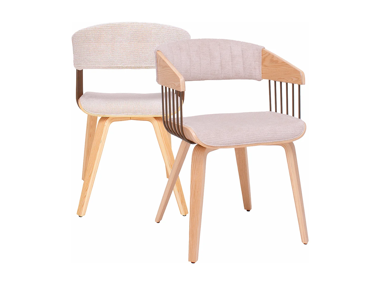 Brema - Set 2 Sedie Imbottiti 51x78x42,5 cm in Legno di Plywood e Tessuto Beige