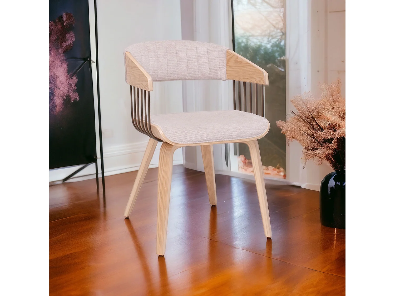 Brema - Set 2 Sedie Imbottiti 51x78x42,5 cm in Legno di Plywood e Tessuto Beige