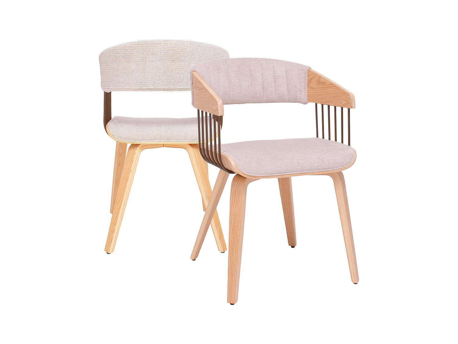 Bremen - Lot de 2 chaises rembourrées 51x78x42,5 cm en contreplaqué et tissu beige