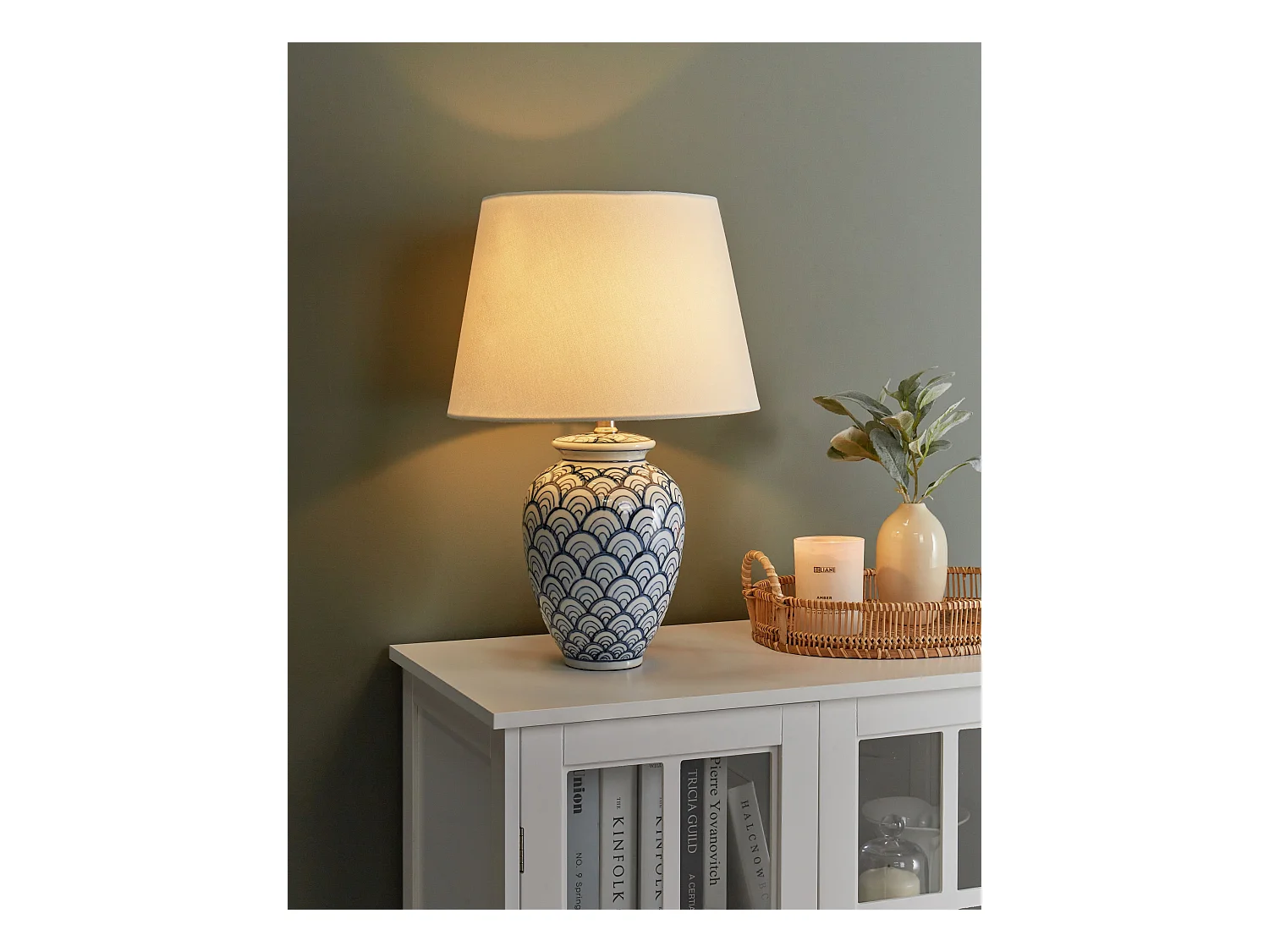 Lampe à poser JAUCA Porcelaine Blanc/bleu