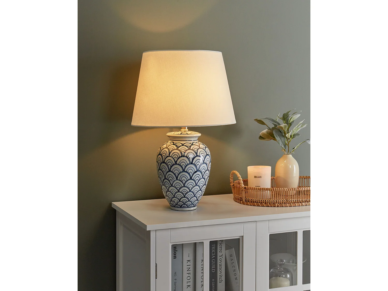 Lampe à poser JAUCA Porcelaine Blanc/bleu