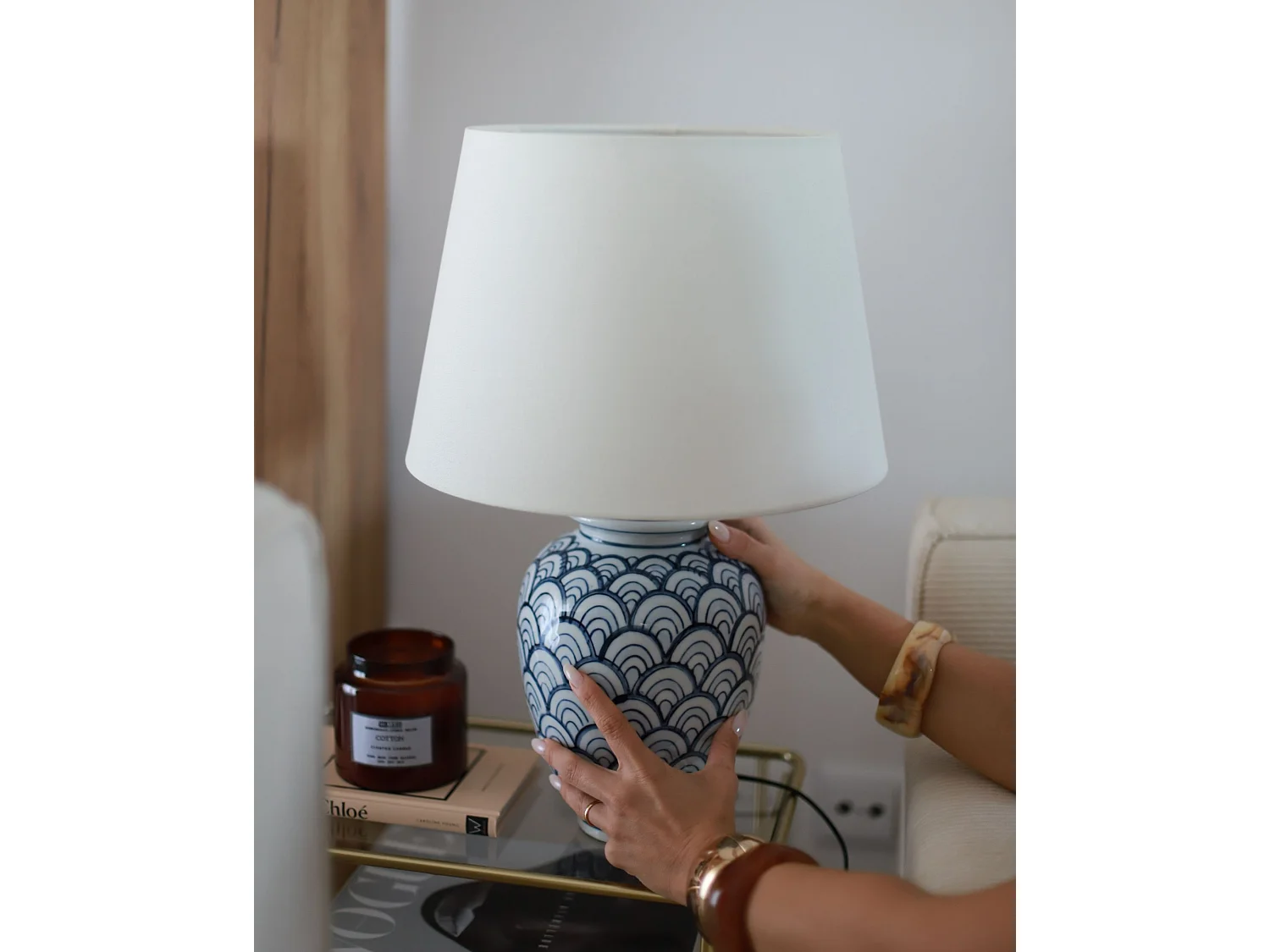 Lampe à poser JAUCA Porcelaine Blanc/bleu