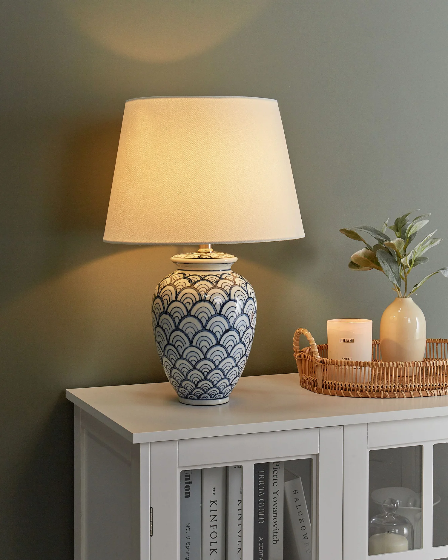 Lampe à poser JAUCA Porcelaine Blanc/bleu