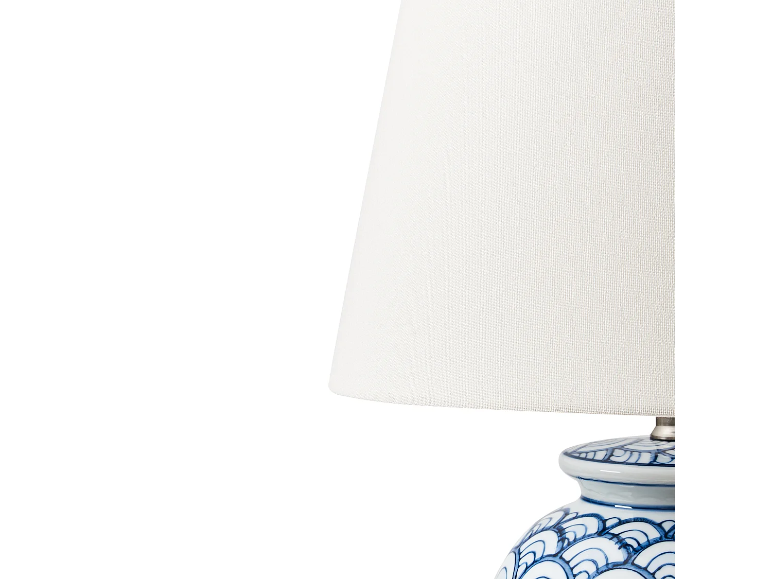 Tischlampe Porzellansockel Leinen Lampenschirm mit Muster Beleuchtung Wohnzimmer Schlafzimmer Blau und Weiß Jauca