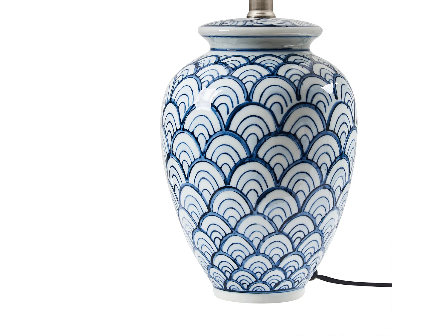 Tischlampe Porzellansockel Leinen Lampenschirm mit Muster Beleuchtung Wohnzimmer Schlafzimmer Blau und Weiß Jauca