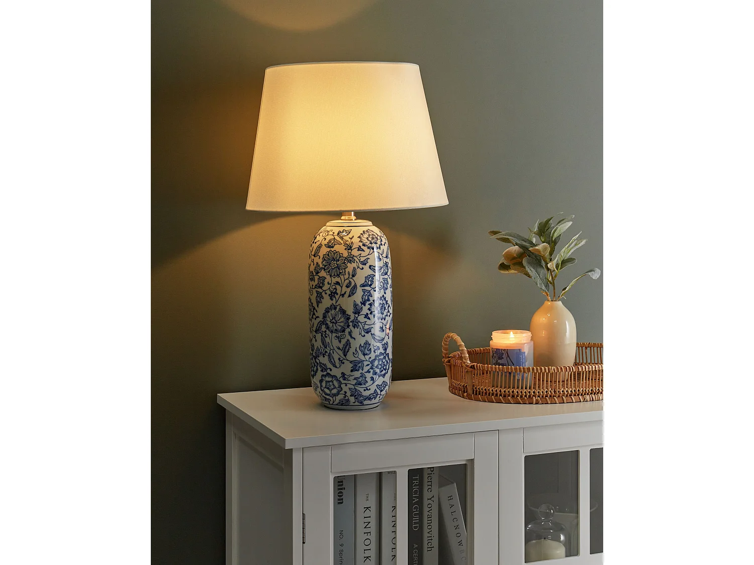 Lampe à poser AIBONITO Porcelaine Blanc/bleu