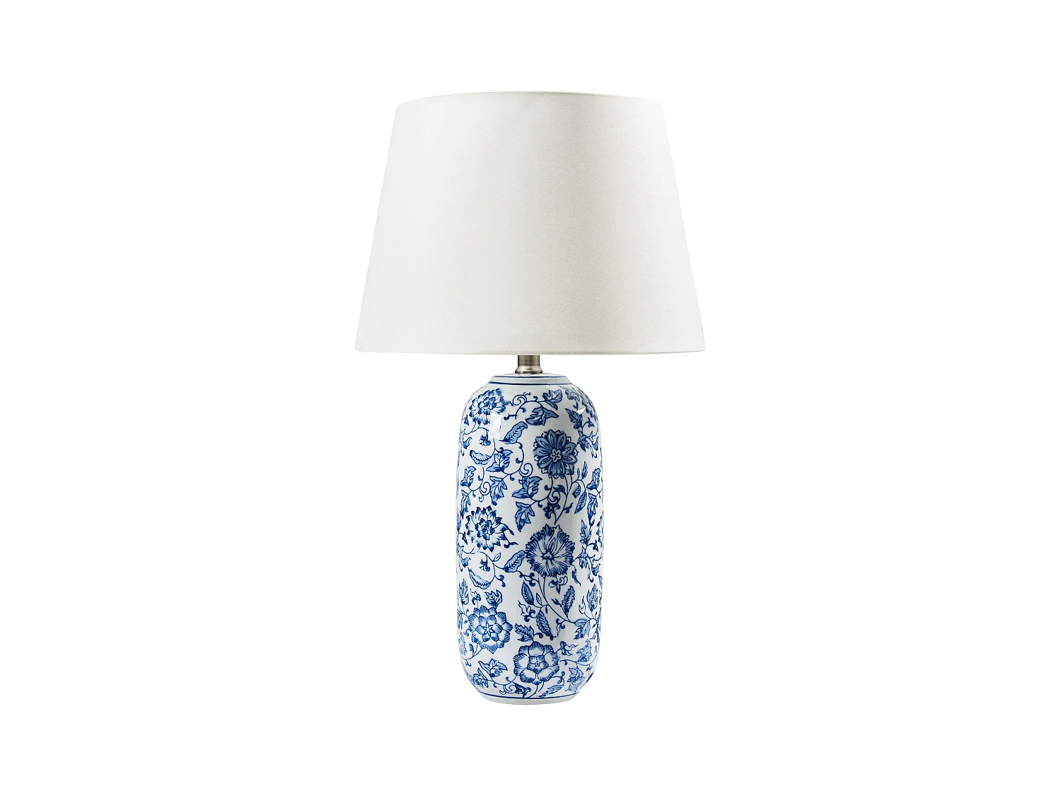 Stilvolle Tischlampe mit Porzellansockel und Blumenmuster Leichter Leinenschirm Wohnzimmer Schlafzimmerbeleuchtung Blau und Weiß Aibonito