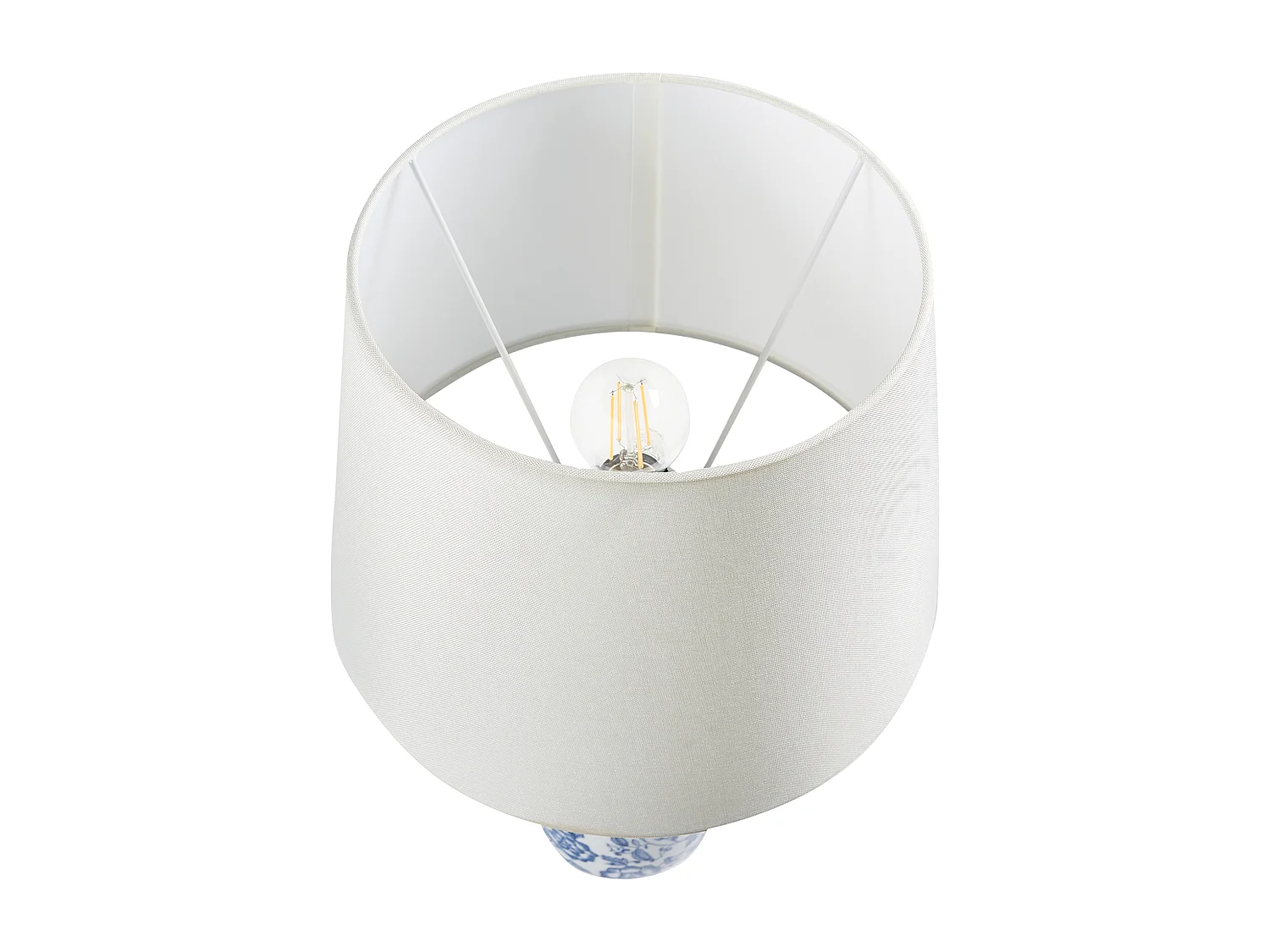 Stilvolle Tischlampe mit Porzellansockel und Blumenmuster Leichter Leinenschirm Wohnzimmer Schlafzimmerbeleuchtung Blau und Weiß Aibonito