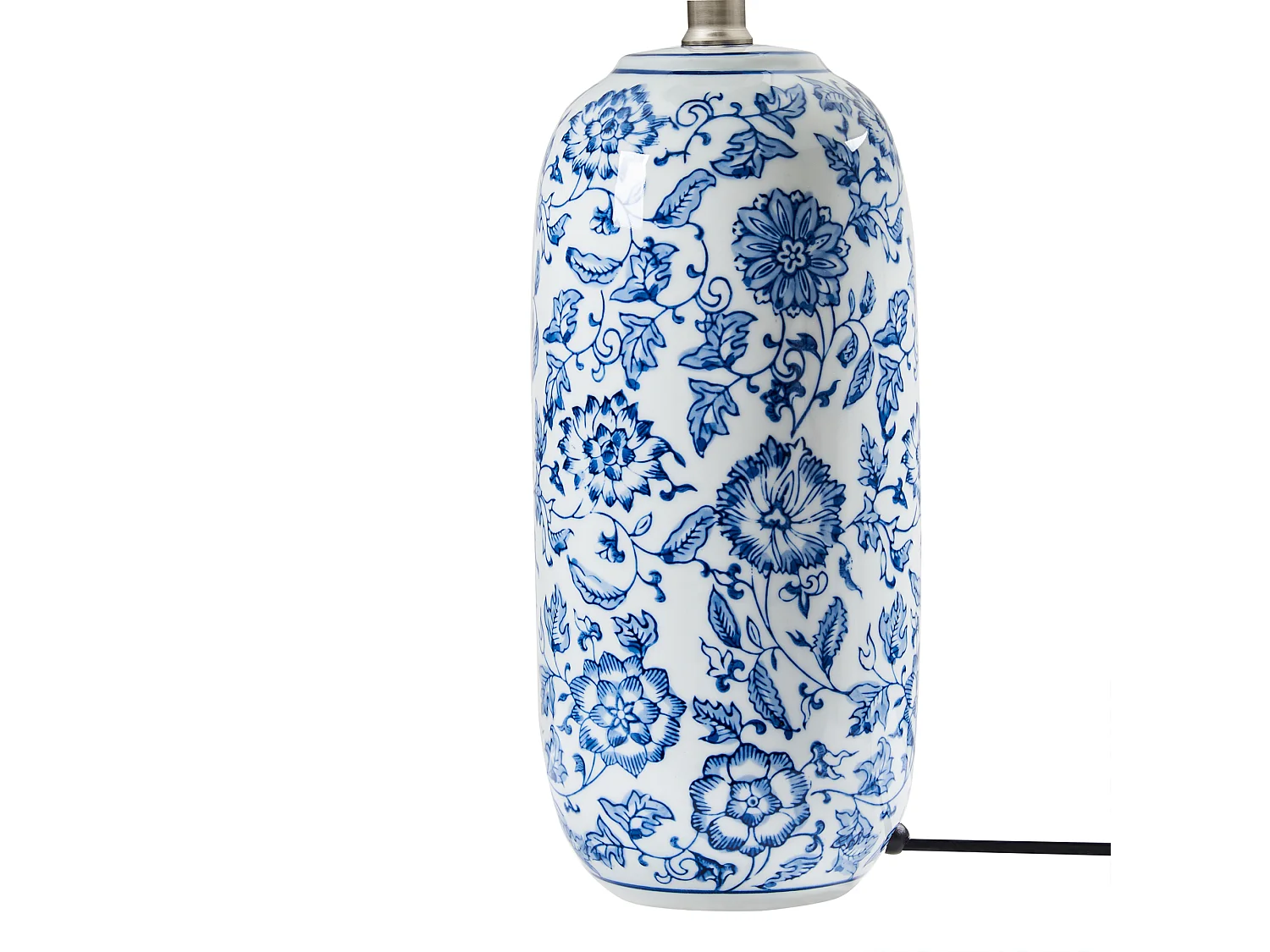 Stilvolle Tischlampe mit Porzellansockel und Blumenmuster Leichter Leinenschirm Wohnzimmer Schlafzimmerbeleuchtung Blau und Weiß Aibonito