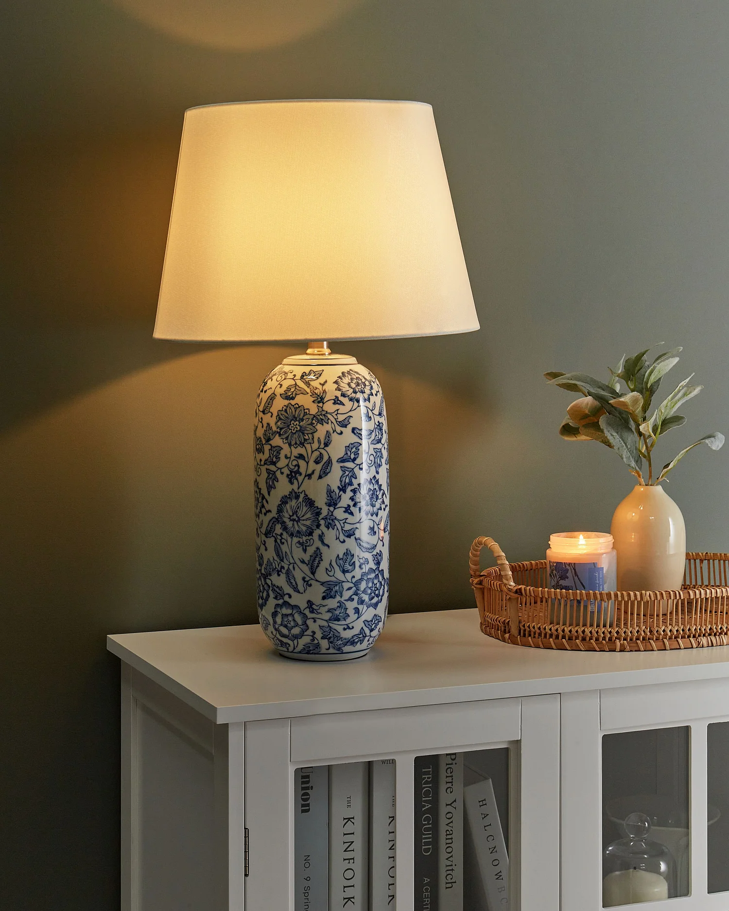 Lampe à poser AIBONITO Porcelaine Blanc/bleu