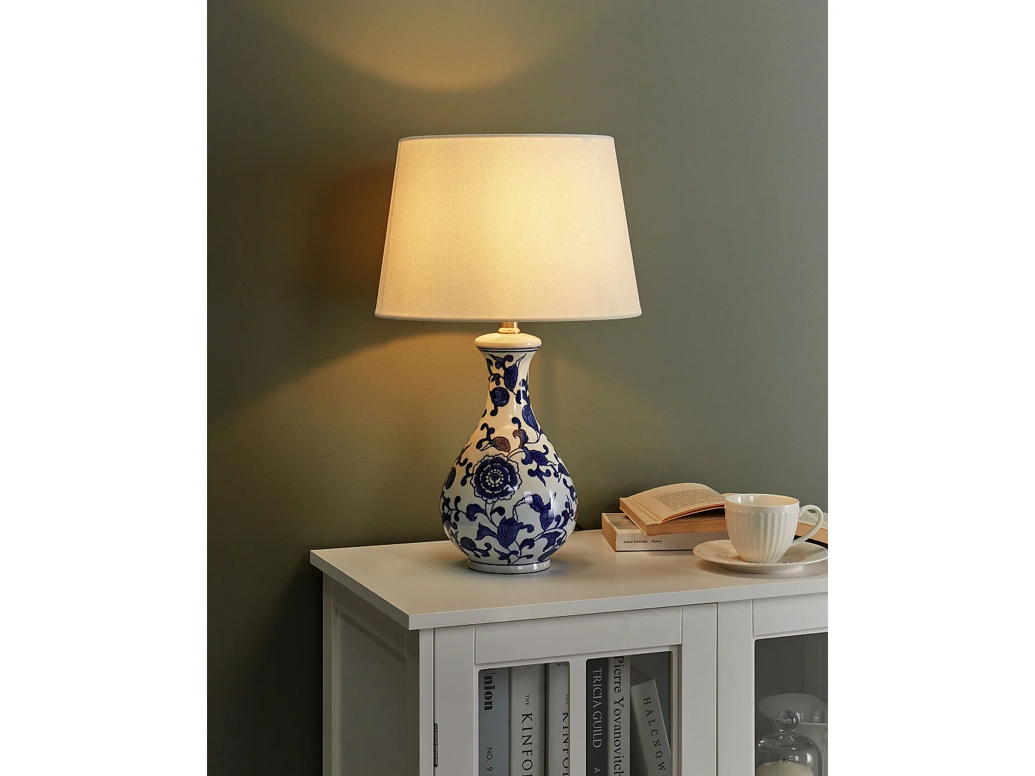 Lampe à poser CARMEN Porcelaine Blanc/bleu