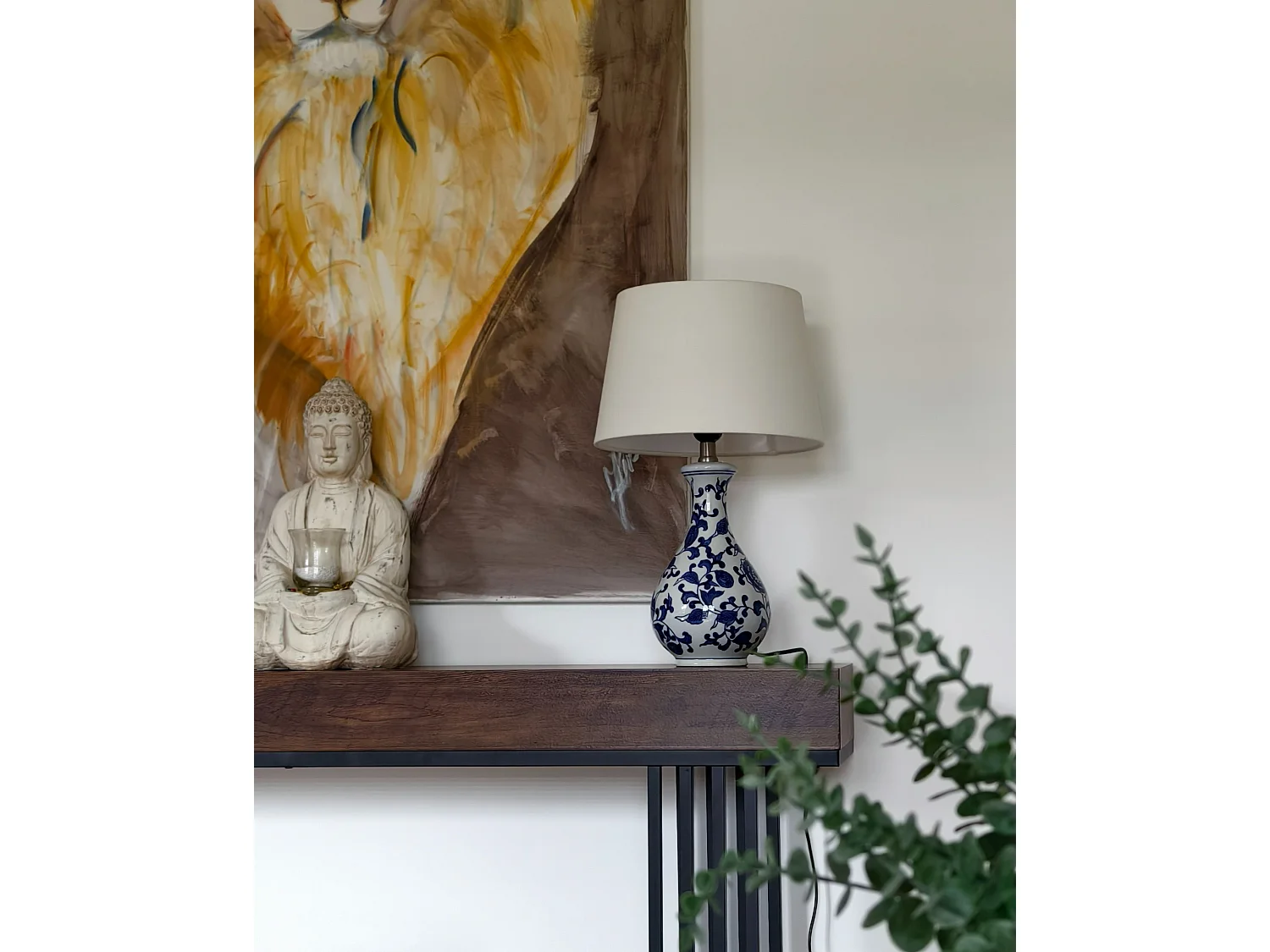 Lampe à poser CARMEN Porcelaine Blanc/bleu