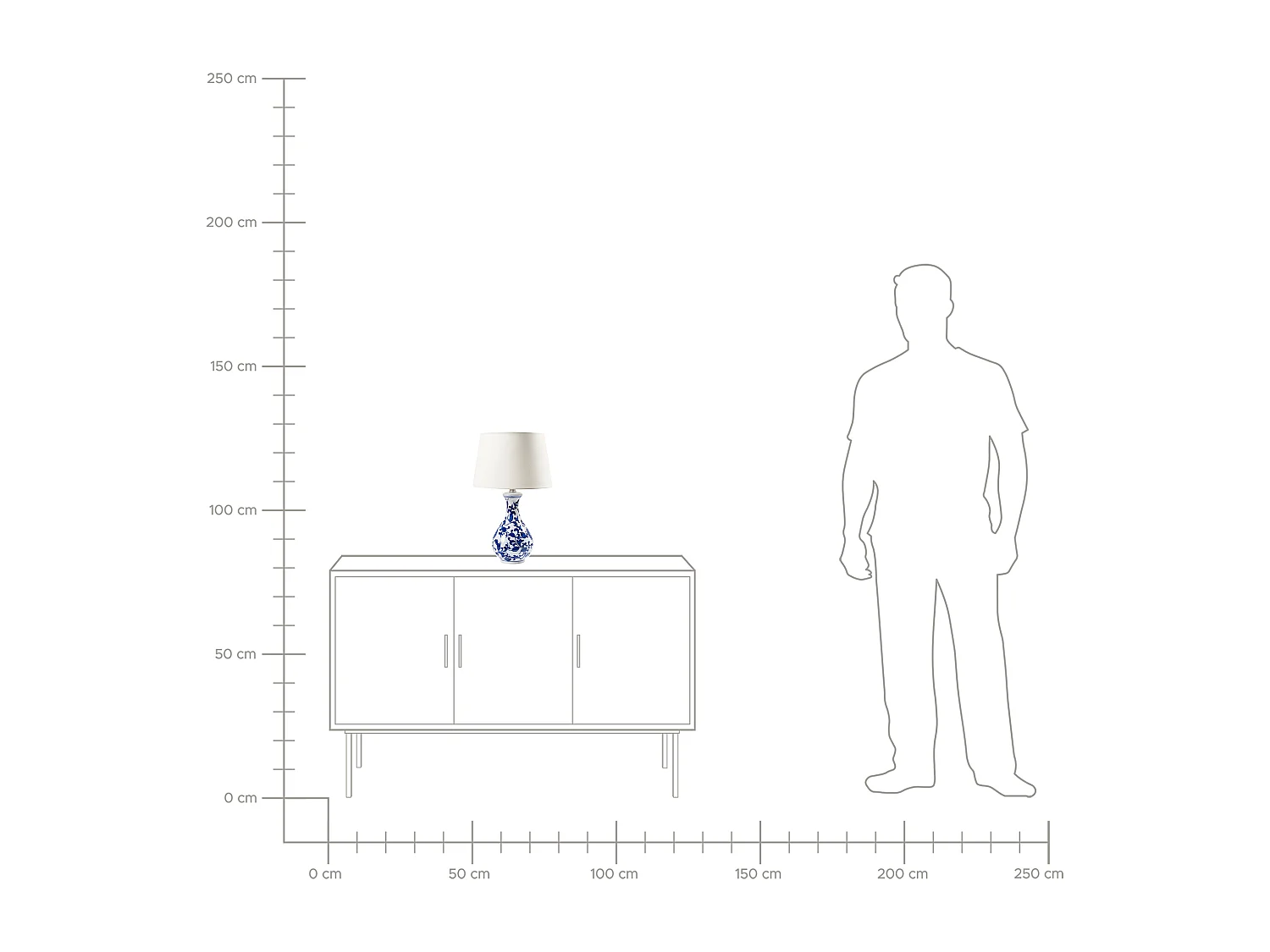 Tischlampe Porzellan Vasenfuß weiß / blau Stoffschirm Trommelform 48 cm Carmen