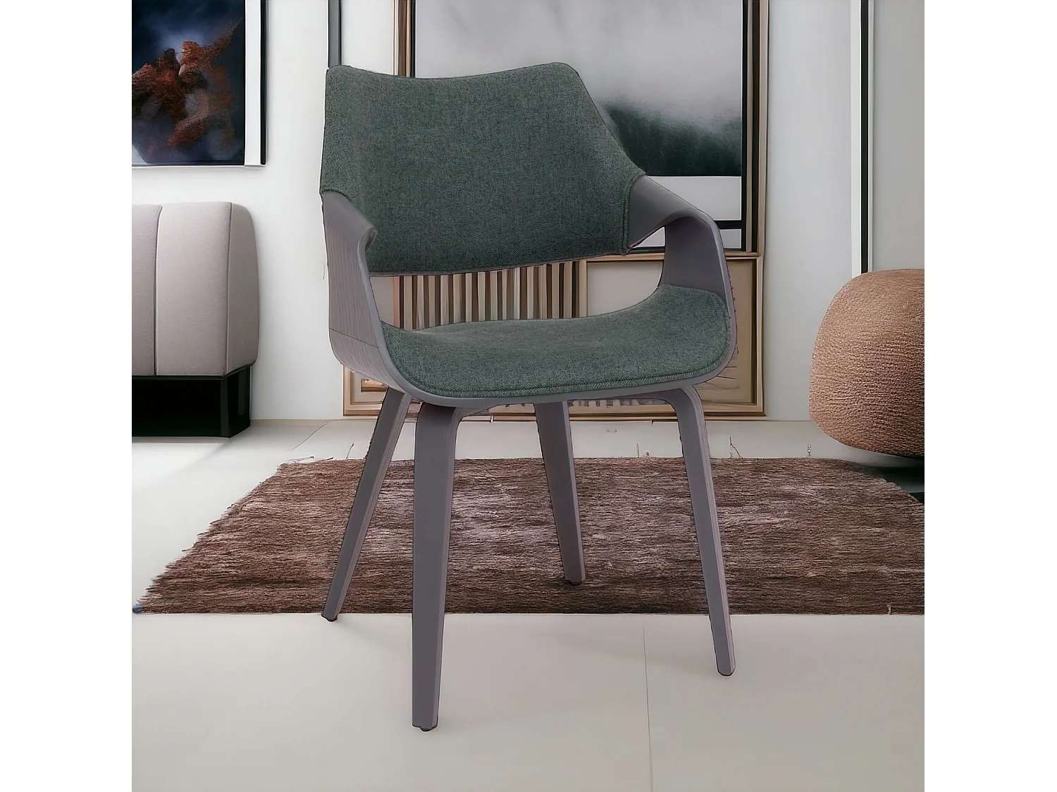 Autriche - Fauteuil tapissé 51x82x43 cm en contreplaqué et tissu vert sauge