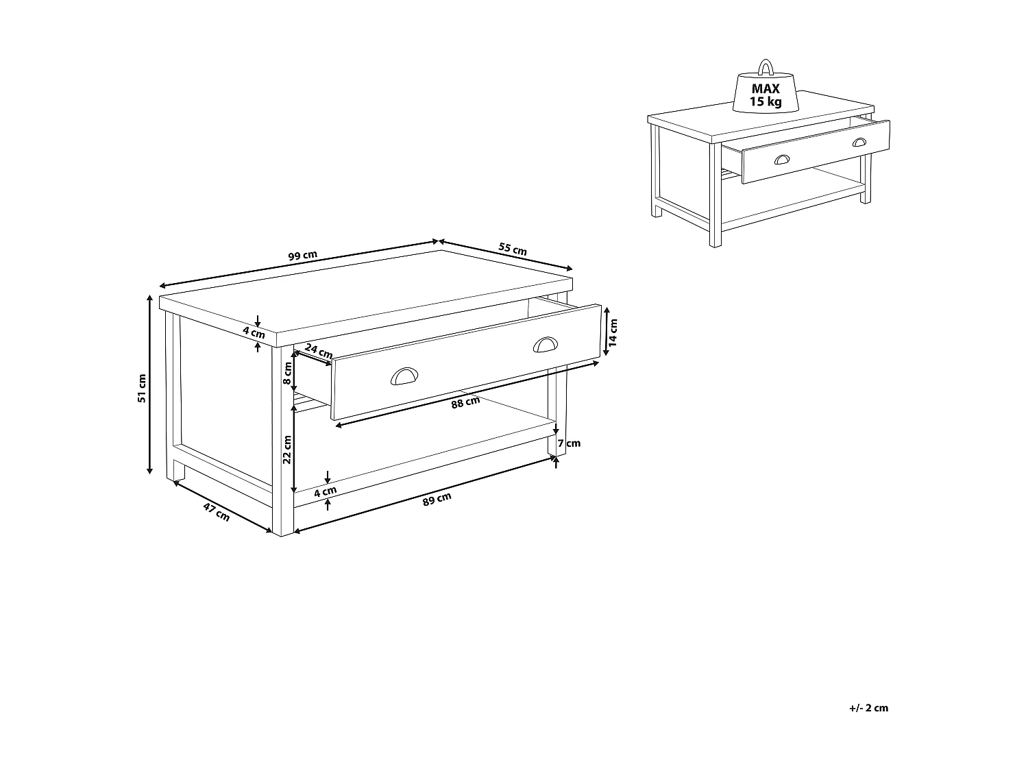 Praktischer Couchtisch MDF-Platte 1 Schublade grau/heller Holzfarbton Clio