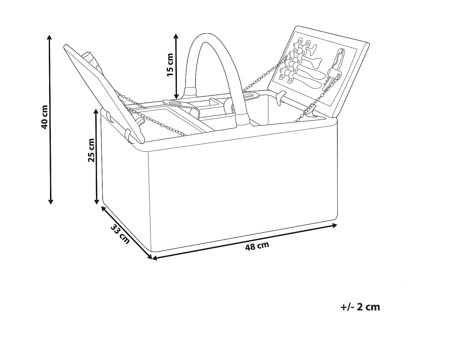 Picknickkorb 4 Personen Weide grau Kühltasche Teller Besteck Weingläser Groseille