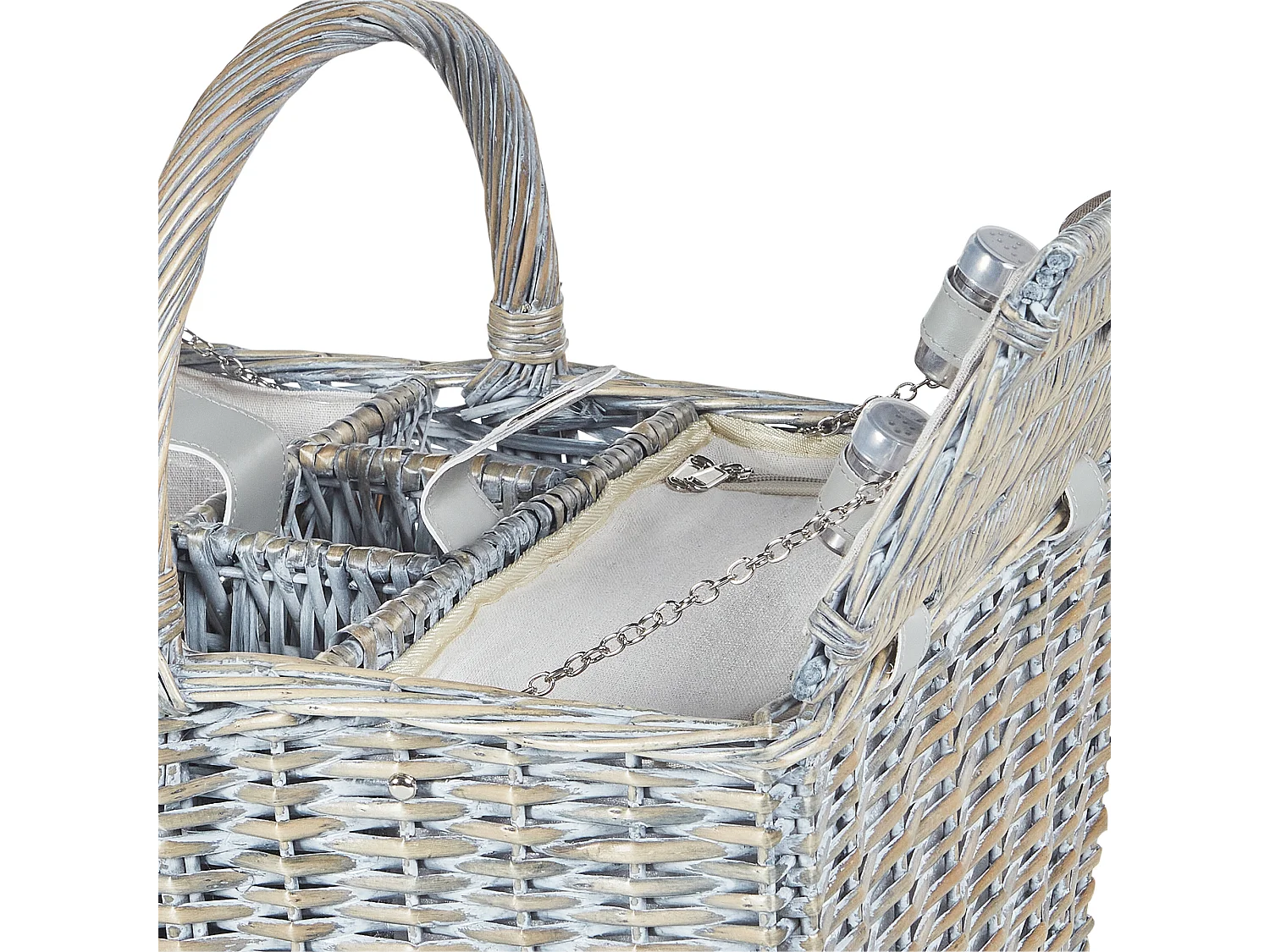 Picknickkorb 4 Personen Weide grau Kühltasche Teller Besteck Weingläser Groseille