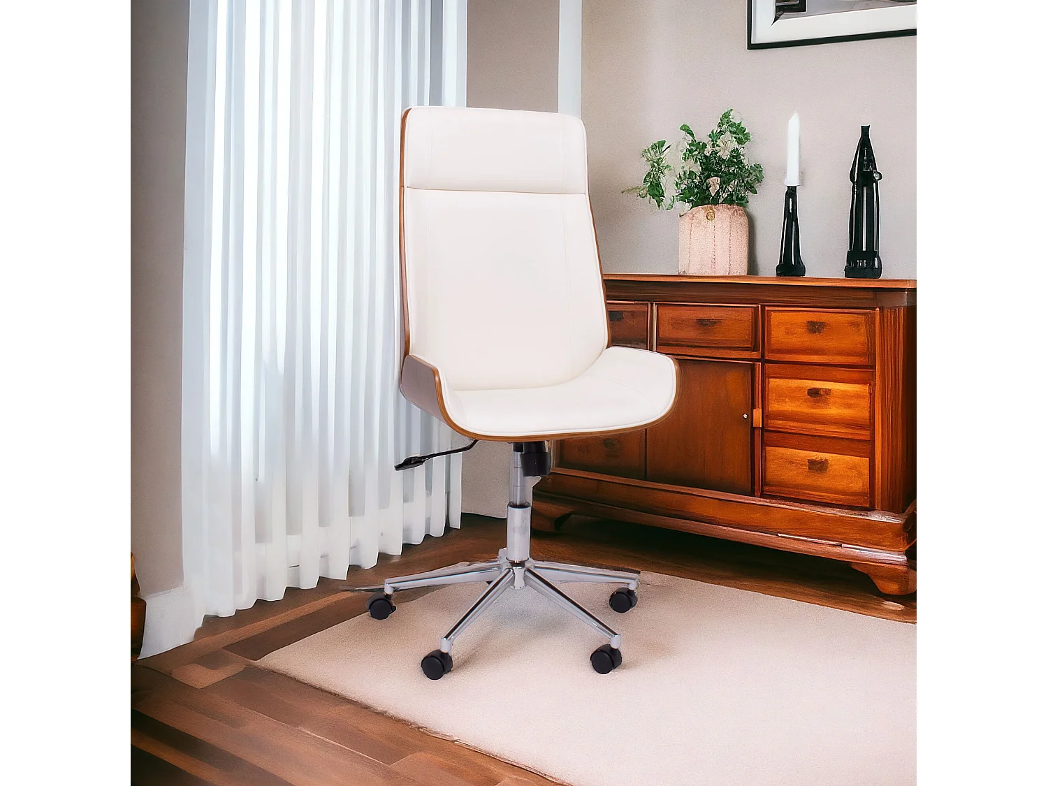 Svezia - Sedia da Ufficio Direzionale 54x109/119x42 cm in legno Parawood e Similpelle Bianco