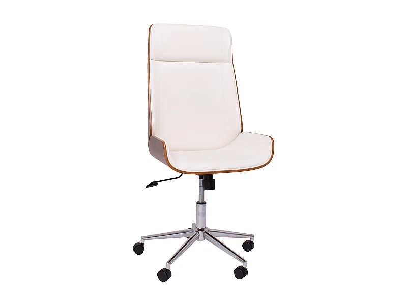 Suécia - Cadeira de escritório executiva 54x109/119x42 cm em madeira de freixo e couro sintético branco