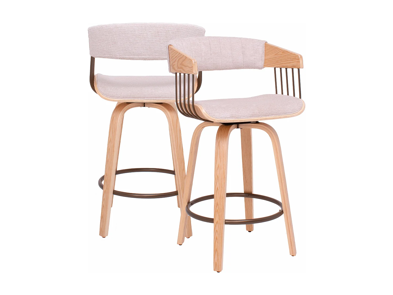 Colonia - Juego de 2 Taburetes Acolchados 49,5x92x37,5 cm Madera Contrachapada y Tela Beige Asiento Giratorio