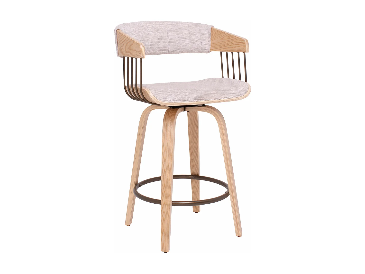 Colonia - Juego de 2 Taburetes Acolchados 49,5x92x37,5 cm Madera Contrachapada y Tela Beige Asiento Giratorio