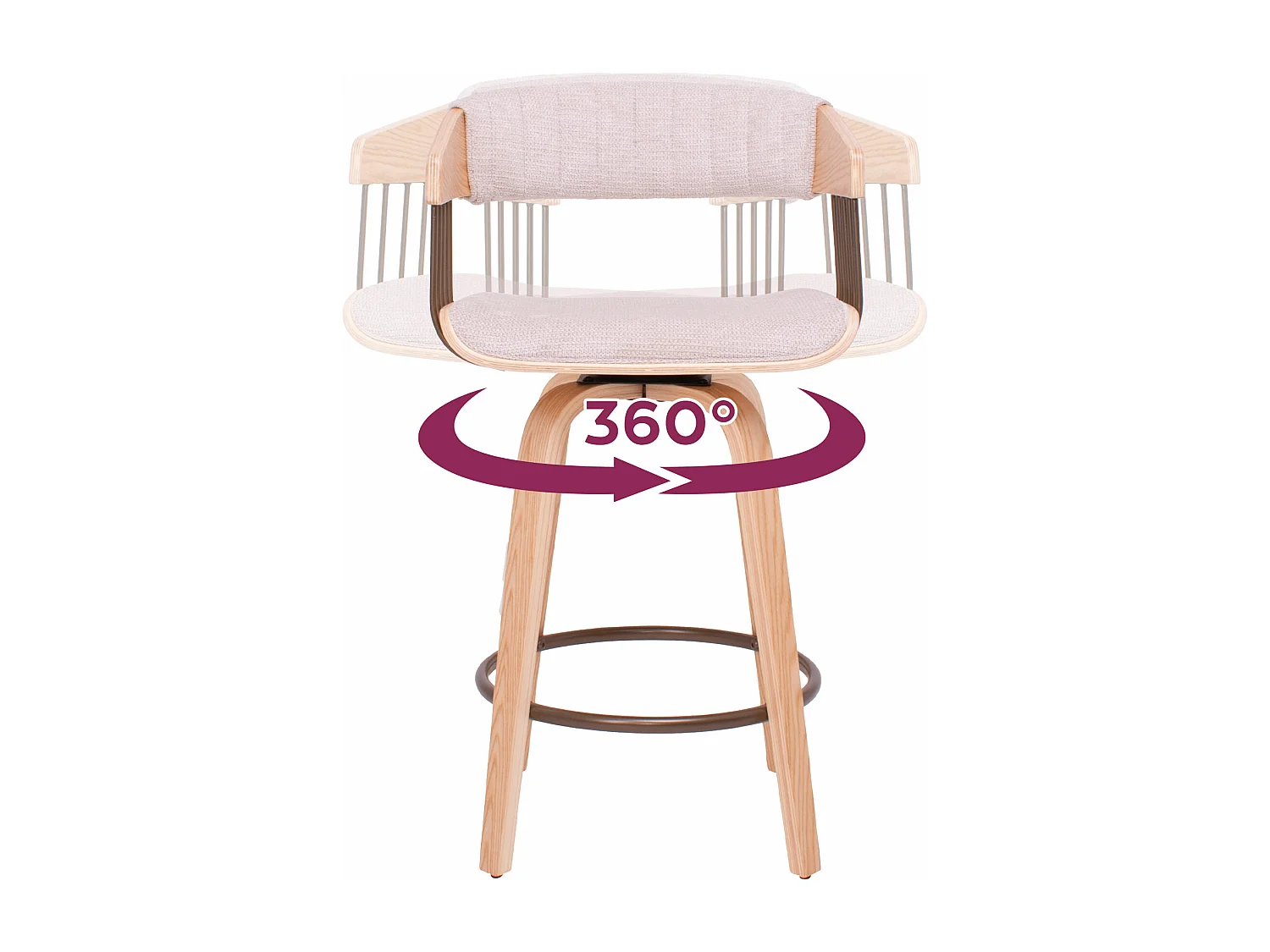 Colonia - Juego de 2 Taburetes Acolchados 49,5x92x37,5 cm Madera Contrachapada y Tela Beige Asiento Giratorio