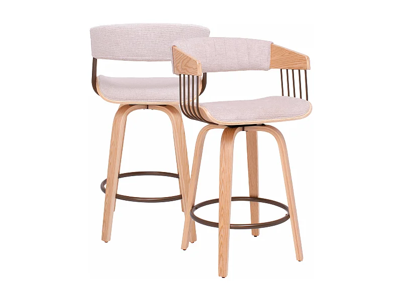 Colonia - Juego de 2 Taburetes Acolchados 49,5x92x37,5 cm Madera Contrachapada y Tela Beige Asiento Giratorio