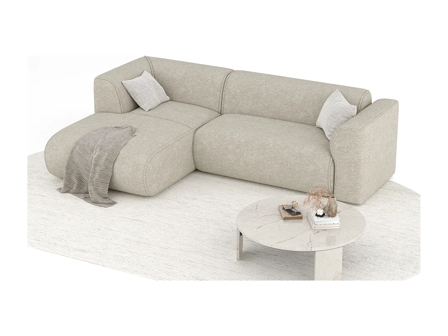 Canapé d'angle en tissu chenille Melani - 4 places - beige gris