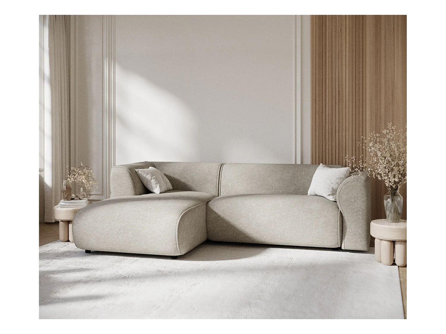 Ecksofa aus Chenille-Stoff Melani - Vier-Personen - beige grau