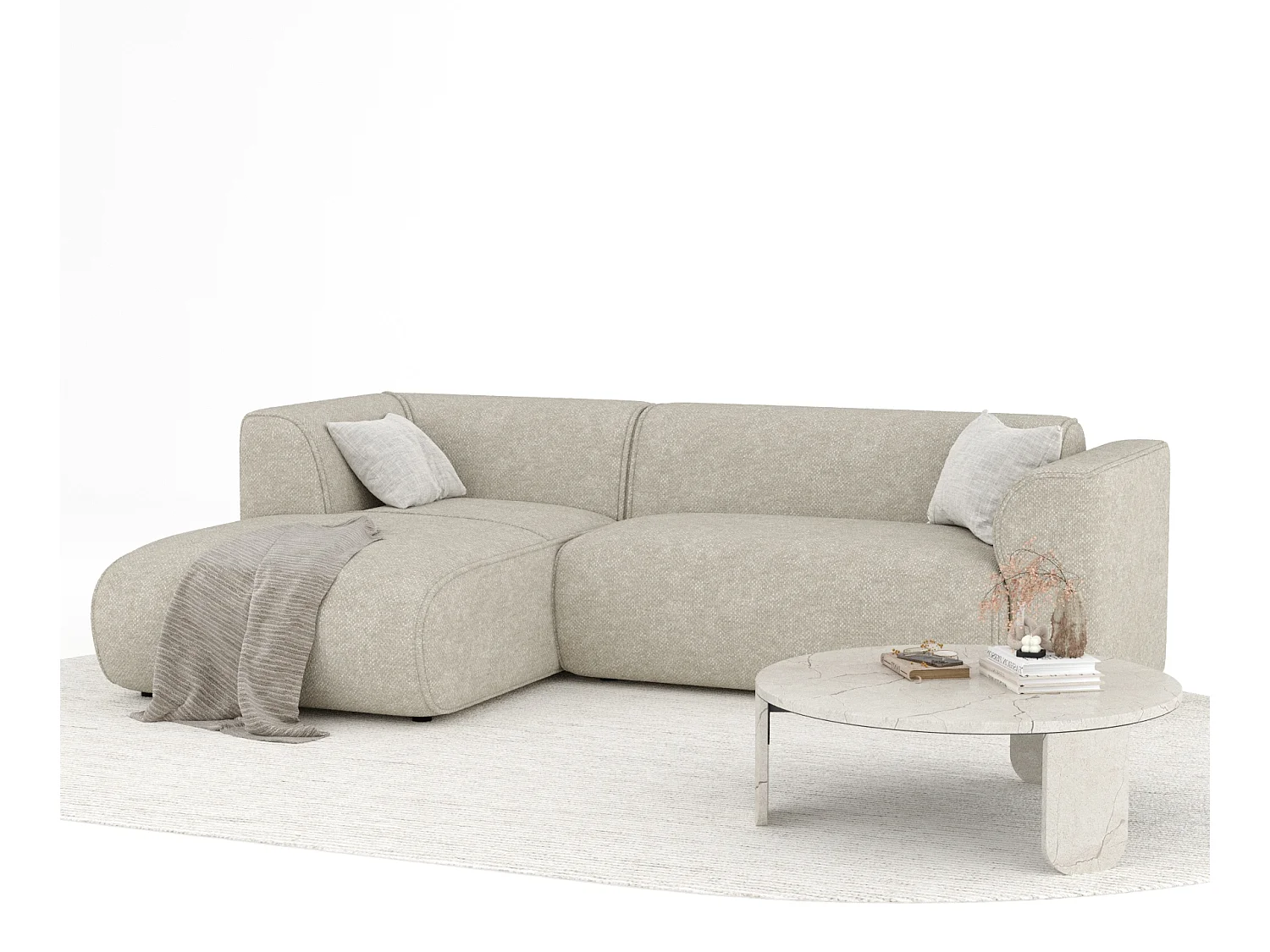 Canapé d'angle en tissu chenille Melani - 4 places - beige gris