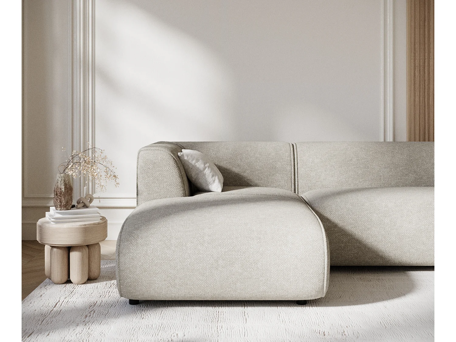 Canapé d'angle en tissu chenille Melani - 4 places - beige gris