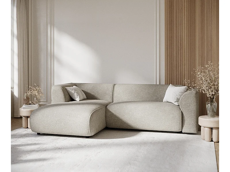 Canapé d'angle en tissu chenille Melani - 4 places - beige gris