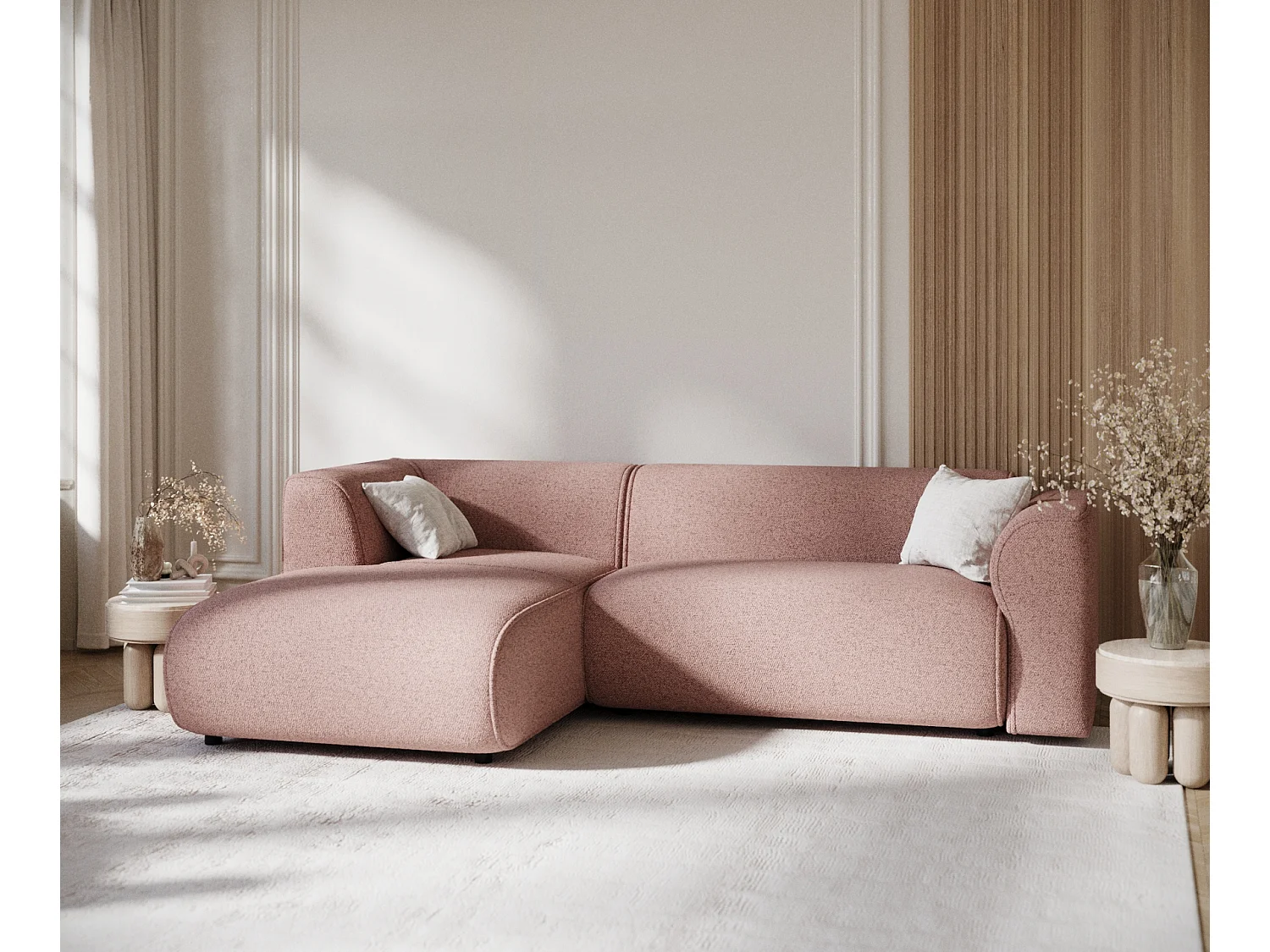 Canapé d'angle en toile tissée Melani - 4 places - rose