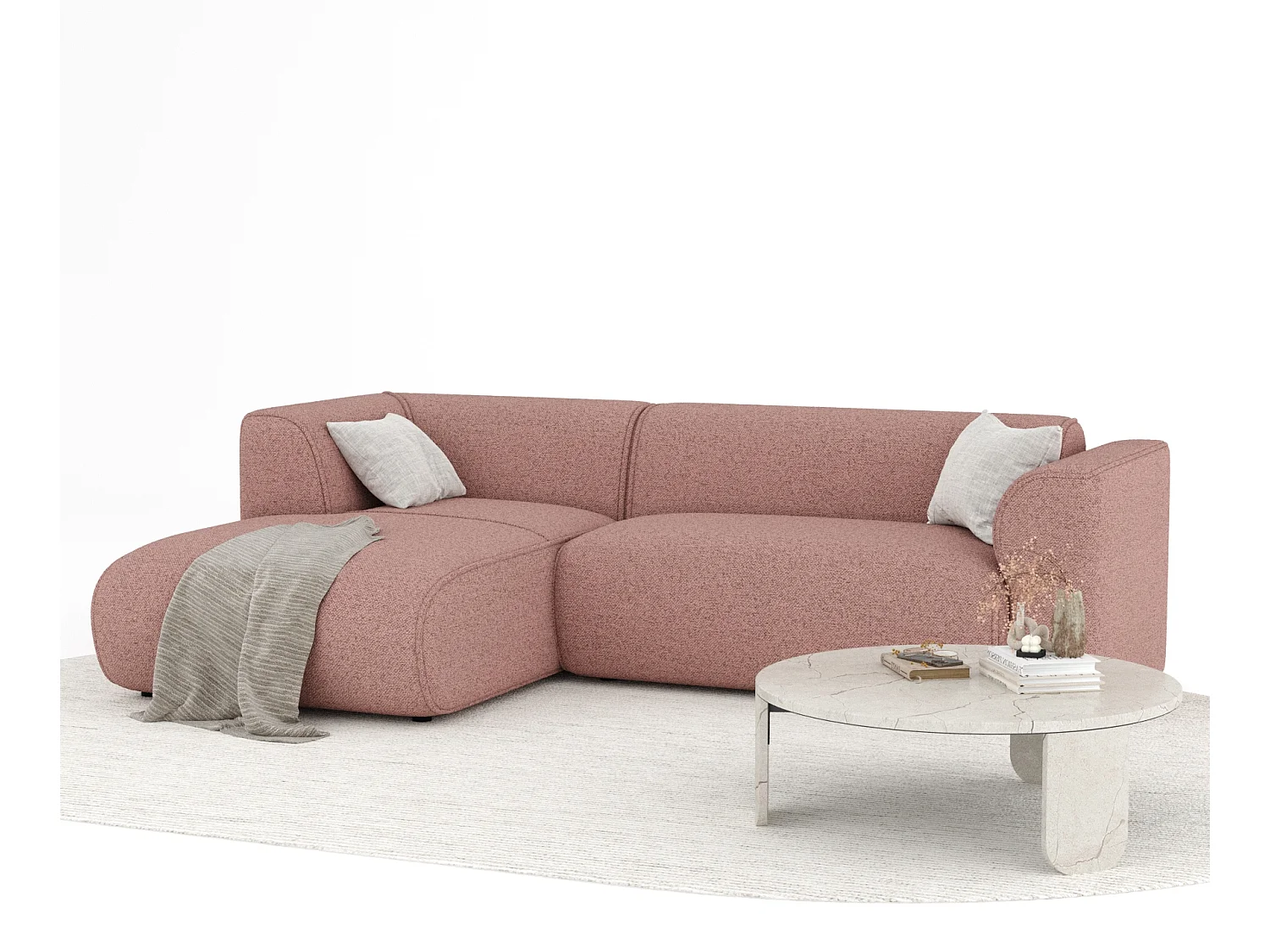 Canapé d'angle en toile tissée Melani - 4 places - rose