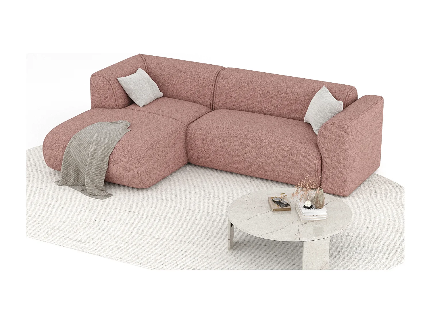 Canapé d'angle en toile tissée Melani - 4 places - rose