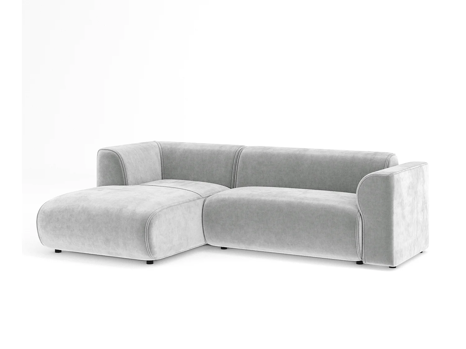 Canapé d'angle en tissu velours Melani - 4 places - gris clair