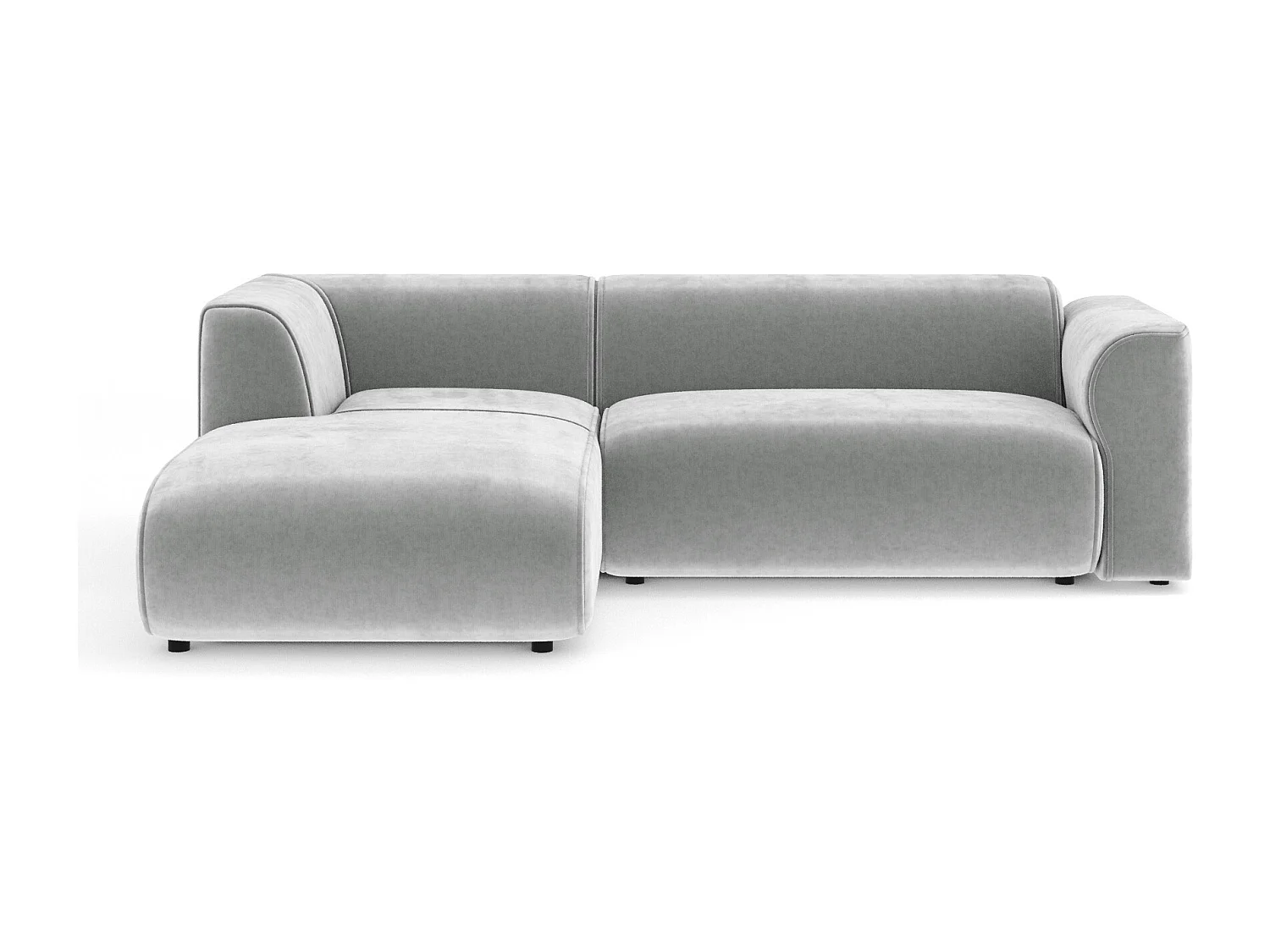 Canapé d'angle en tissu velours Melani - 4 places - gris clair