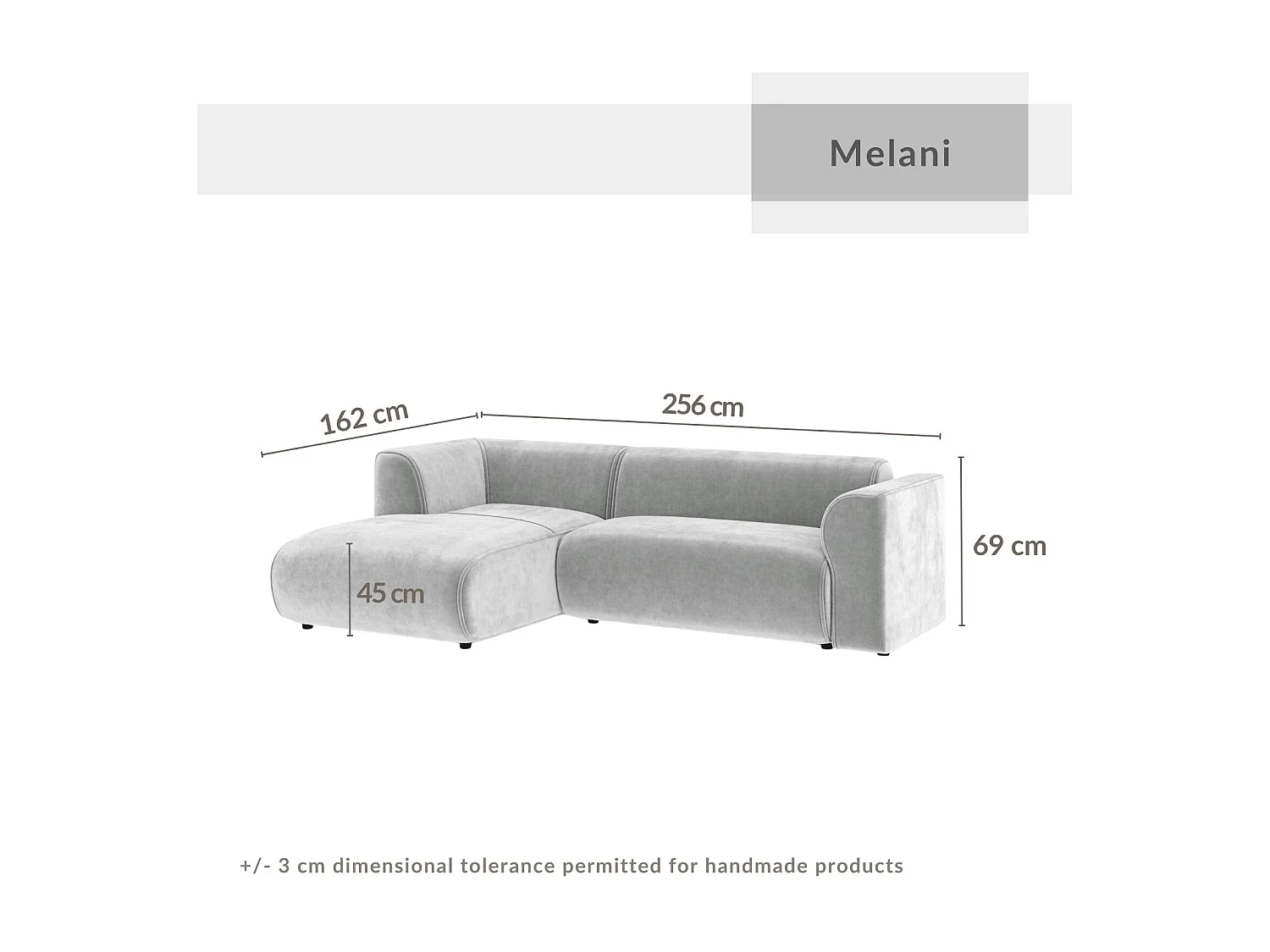 Canapé d'angle en tissu velours Melani - 4 places - gris clair