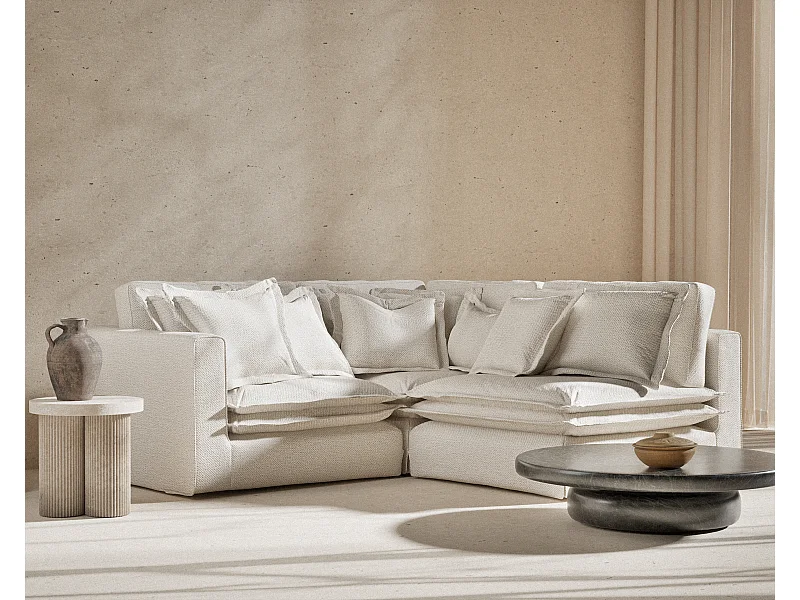 Ecksofa aus Chenille-Stoff Amalfi - Fünf-Personen - creme